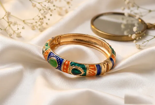 Navy_Orange_Stone_Meenakari_Kada