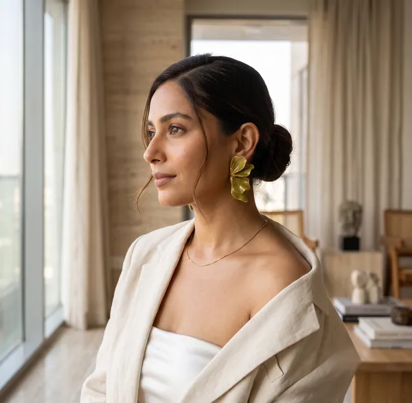 Olive_Green_Glitter_Petal_Statement_Earrings