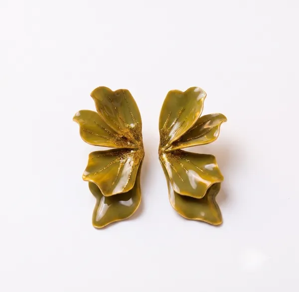 Olive_Green_Glitter_Petal_Statement_Earrings