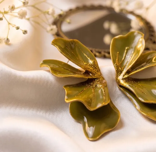 Olive_Green_Glitter_Petal_Statement_Earrings