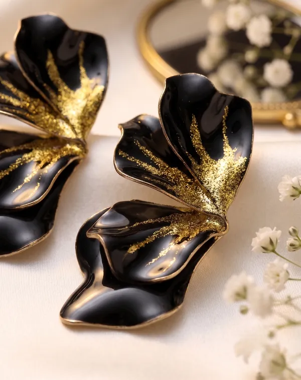 Black_Glitter_Petal_Statement_Earrings