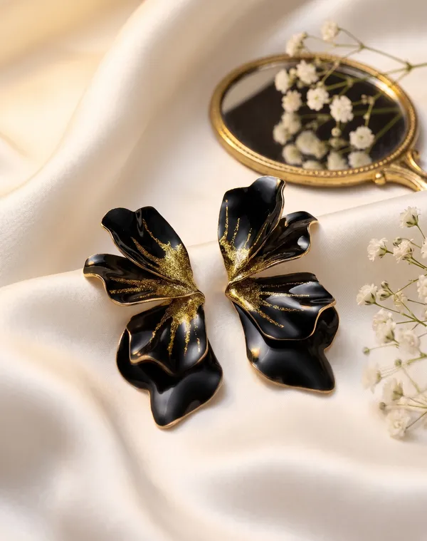 Black_Glitter_Petal_Statement_Earrings