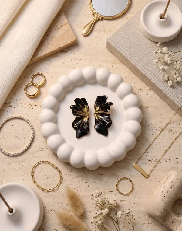 Black_Glitter_Petal_Statement_Earrings