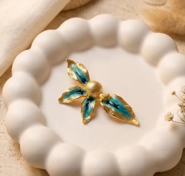 Teal_Enamel_Floral_Statement_Earrings