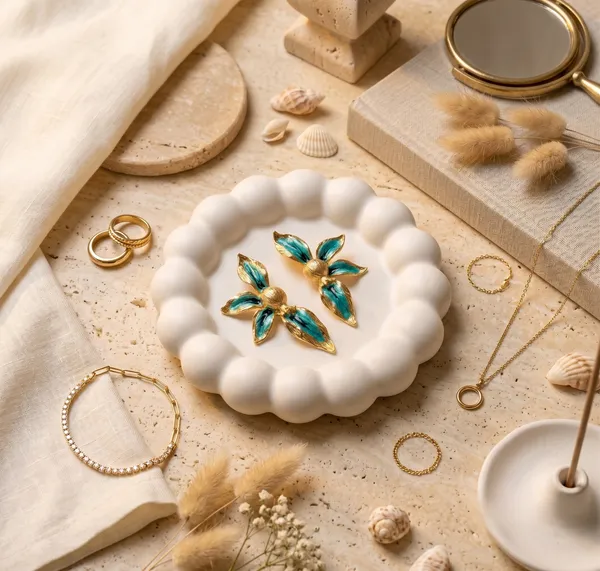 Teal_Enamel_Floral_Statement_Earrings