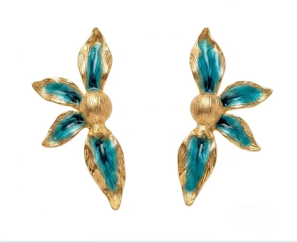 Teal_Enamel_Floral_Statement_Earrings