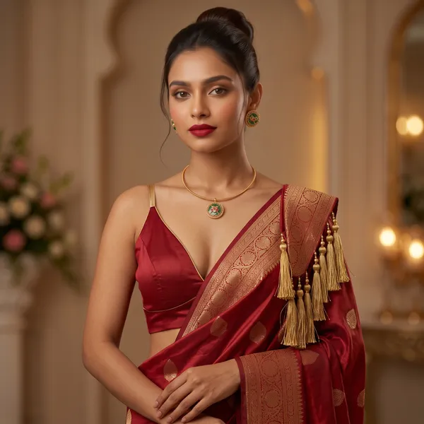 Gold-Toned_Green_And_Red_Necklace_And_Earrings_Set