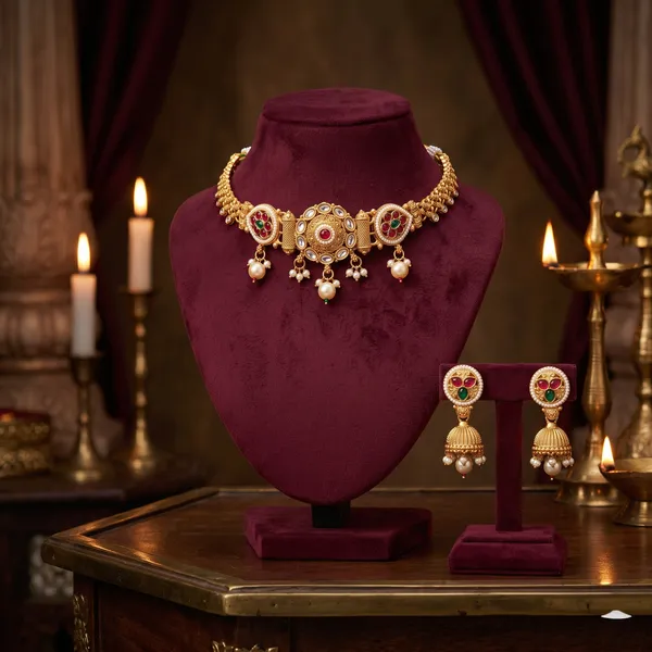 Gold-Toned_Kundan_Choker_Necklace_Set_For_Women