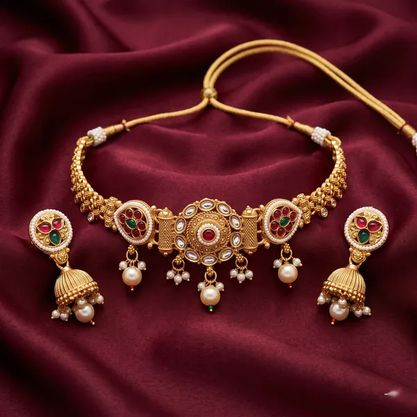 Gold-Toned_Kundan_Choker_Necklace_Set_For_Women