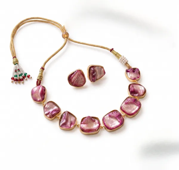 Pink_Stone_Gold_Tone_Necklace_And_Earrings_Set_for_Women
