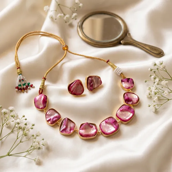 Pink_Stone_Gold_Tone_Necklace_And_Earrings_Set_for_Women