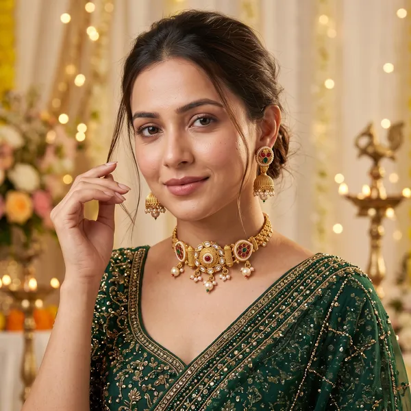 Gold-Toned_Kundan_Choker_Necklace_Set_For_Women