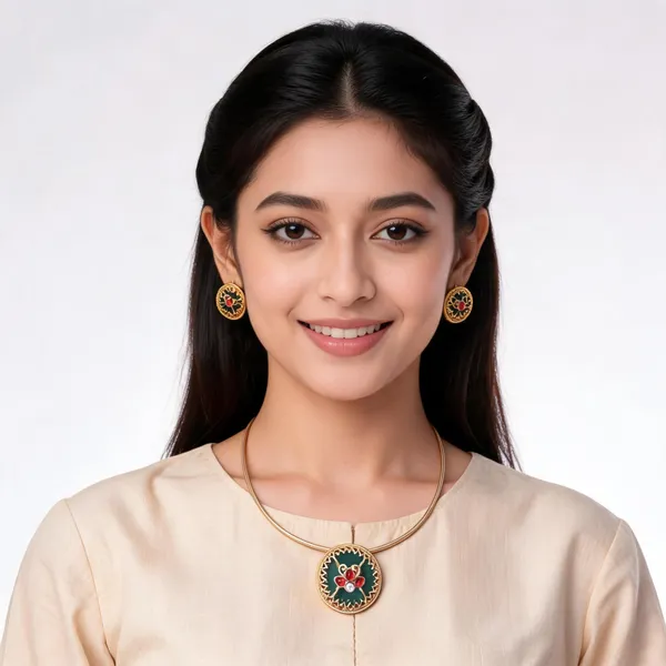 Gold_Tone_Floral_Necklace_And_Earrings_Set_For_Women
