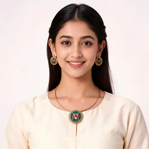 Gold_Tone_Floral_Necklace_And_Earrings_Set_For_Women