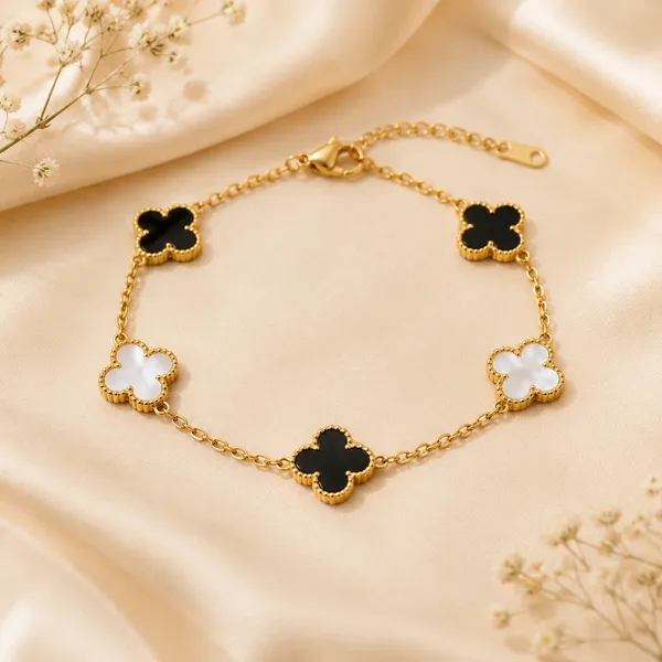 Gold_Tone_Clover_Charm_Station_Bracelet_Set_For_Women