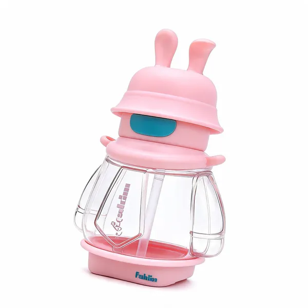 Pink_Rabbit_Shaped_Kids_Sipper_Bottle_With_Straw_And_Strap