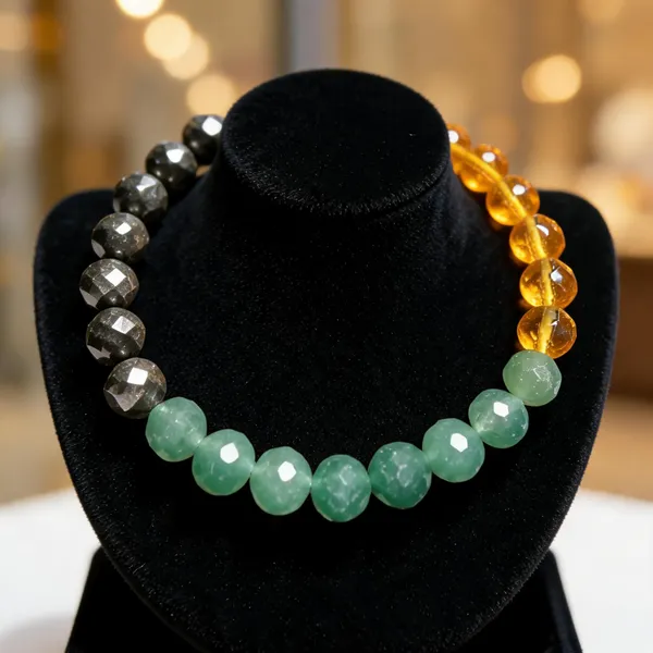 Diamond_Cut_Green_Aventurine_Pyrite_Citrine_Combination_Bracelet_For_Unisex