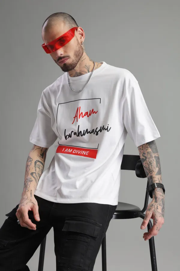 White_Cotton_Oversized_Aham_Brahmasmi_I_Am_Divine_T-Shirt