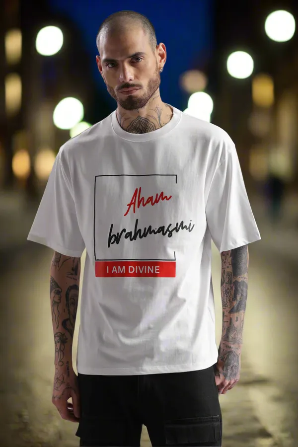 White_Cotton_Oversized_Aham_Brahmasmi_I_Am_Divine_T-Shirt