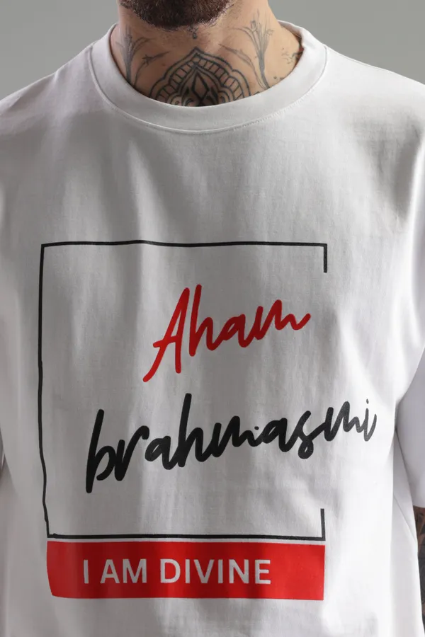 White_Cotton_Oversized_Aham_Brahmasmi_I_Am_Divine_T-Shirt