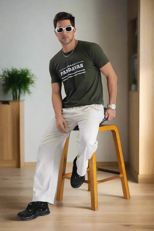 Olive_Green_Cotton_Regular_Fit_Pandavas_Brotherhood_T-Shirt