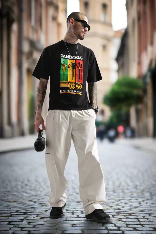 Black_Cotton_Oversized_Pandavas_Brothers_In_Arms_T-Shirt_For_Men