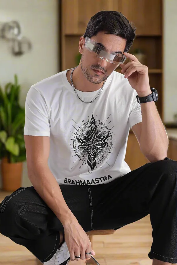 White_Cotton_Regular_Fit_Brahmastra_Divine_Force_T-Shirt_For_Men