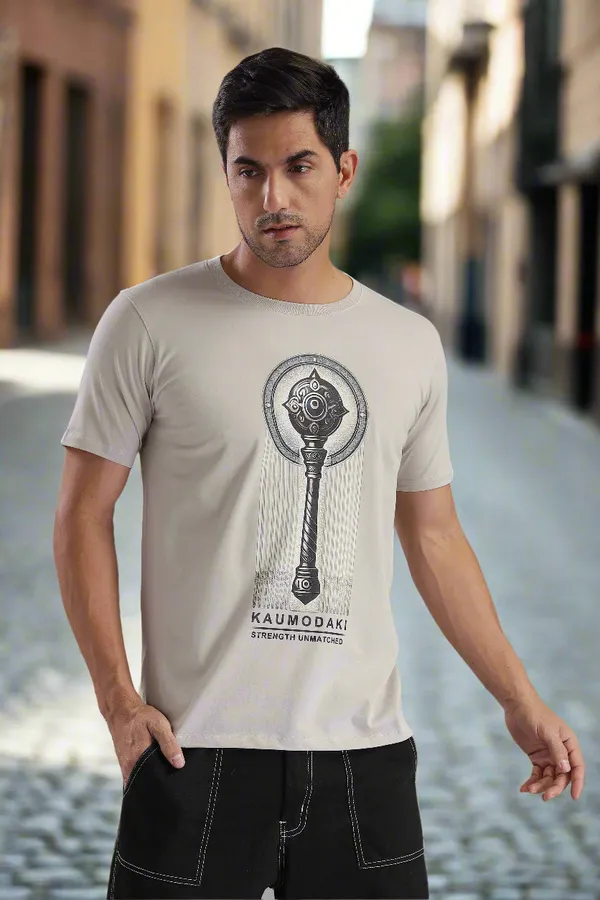 Light_Grey_Cotton_Regular_Fit_Kaumodaki_Strength_T-Shirt_For_Men