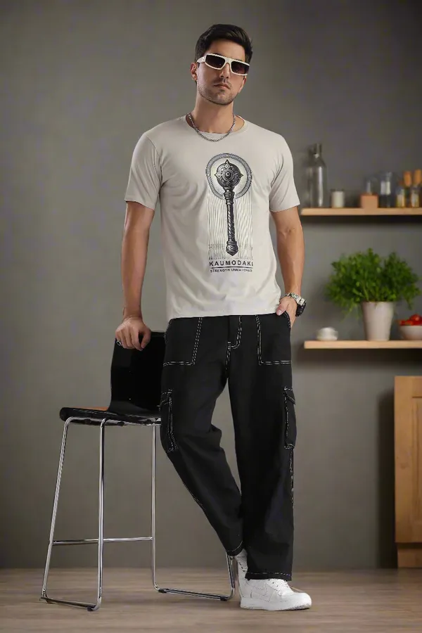Light_Grey_Cotton_Regular_Fit_Kaumodaki_Strength_T-Shirt_For_Men