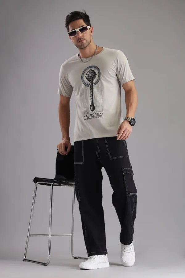 Light_Grey_Cotton_Regular_Fit_Kaumodaki_Strength_T-Shirt_For_Men