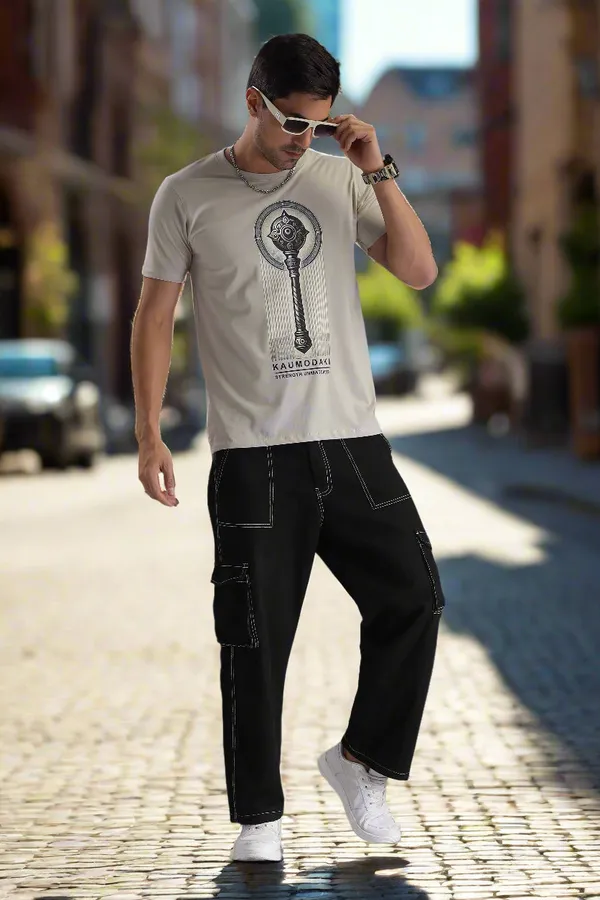 Light_Grey_Cotton_Regular_Fit_Kaumodaki_Strength_T-Shirt_For_Men