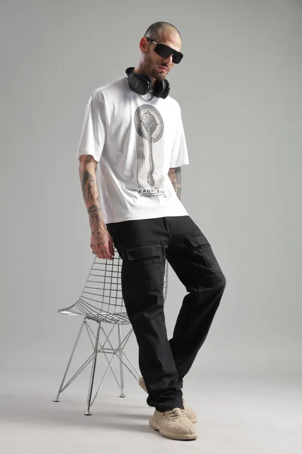 White_Cotton_Oversized_Kaumodaki_Strength_T-Shirt_For_Men