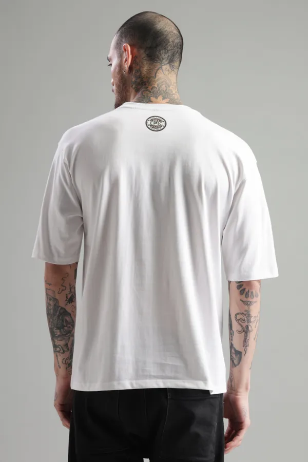 White_Cotton_Oversized_Kaumodaki_Strength_T-Shirt_For_Men