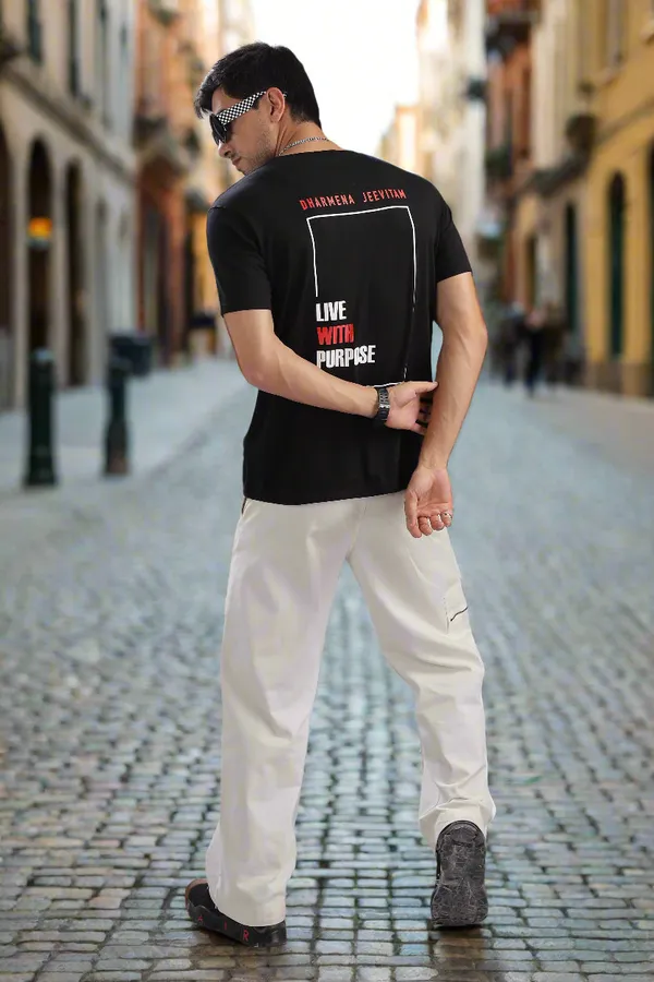 Black_Cotton_Regular_Fit_Dharmena_Jeevitam_T-Shirt_For_Men