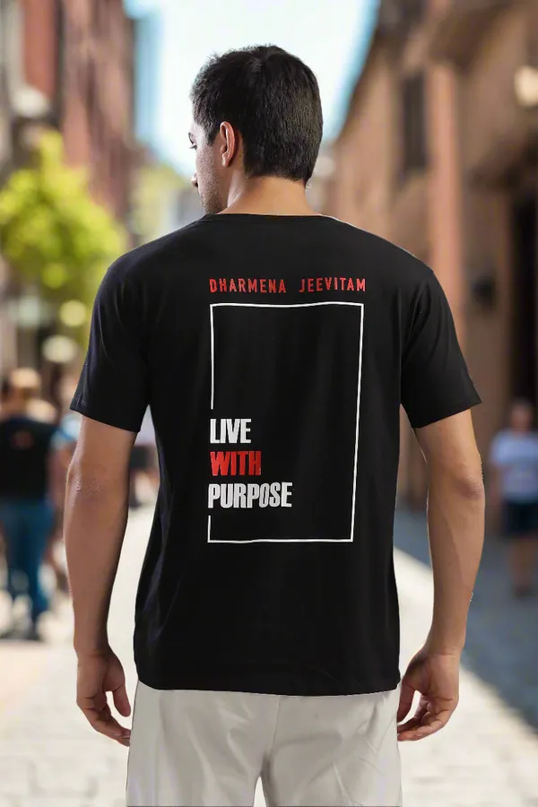 Black_Cotton_Regular_Fit_Dharmena_Jeevitam_T-Shirt_For_Men