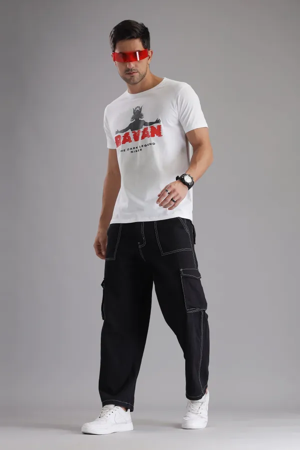 White_Cotton_Regular_Fit_Ravan_Dark_Legend_T-Shirt_For_Men