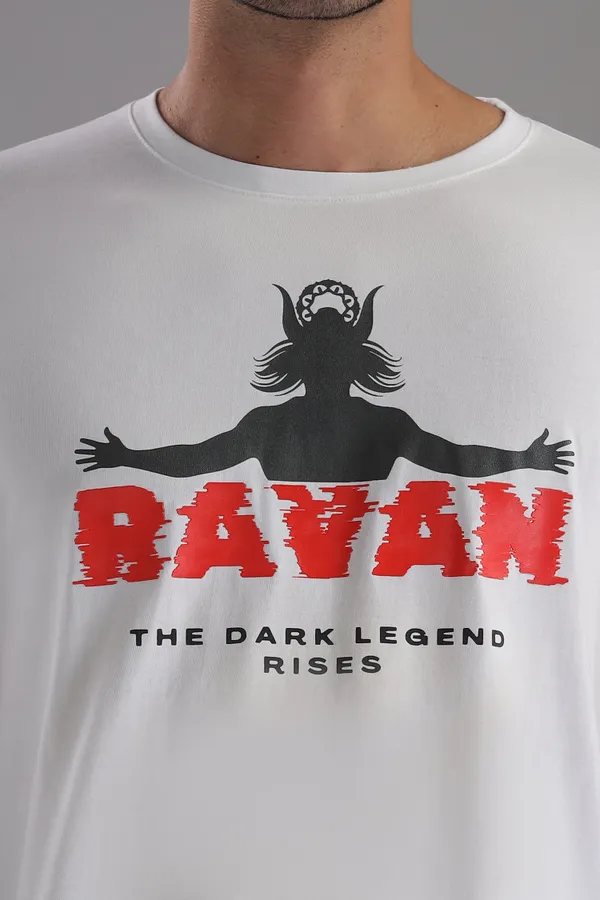 White_Cotton_Regular_Fit_Ravan_Dark_Legend_T-Shirt_For_Men