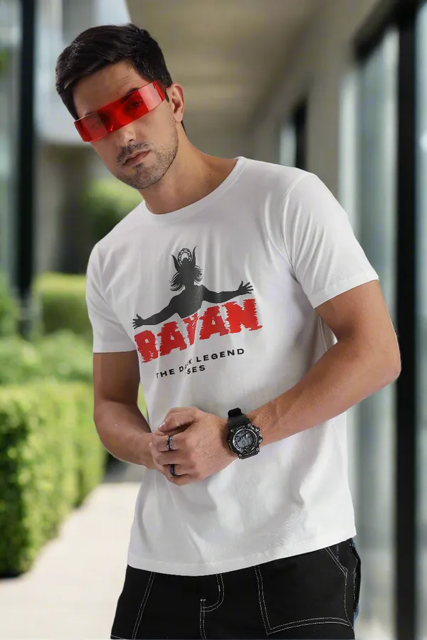 White_Cotton_Regular_Fit_Ravan_Dark_Legend_T-Shirt_For_Men