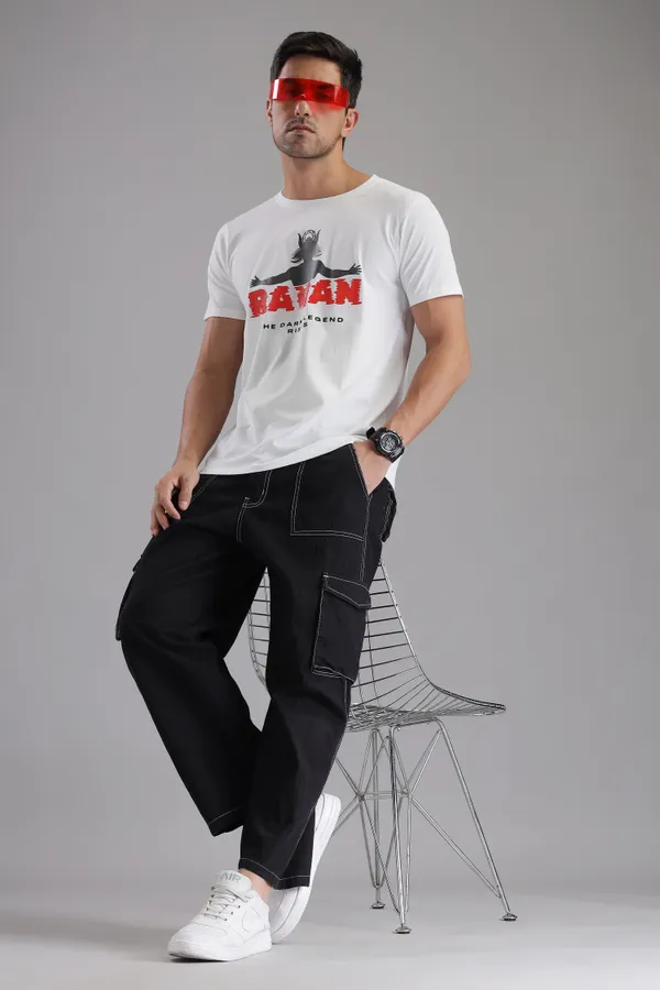 White_Cotton_Regular_Fit_Ravan_Dark_Legend_T-Shirt_For_Men