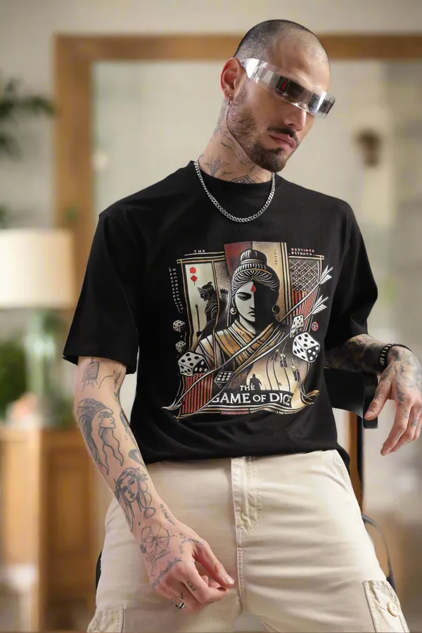 Black_Cotton_Oversized_Game_Of_Dice_Mahabharata_T-Shirt_For_Men