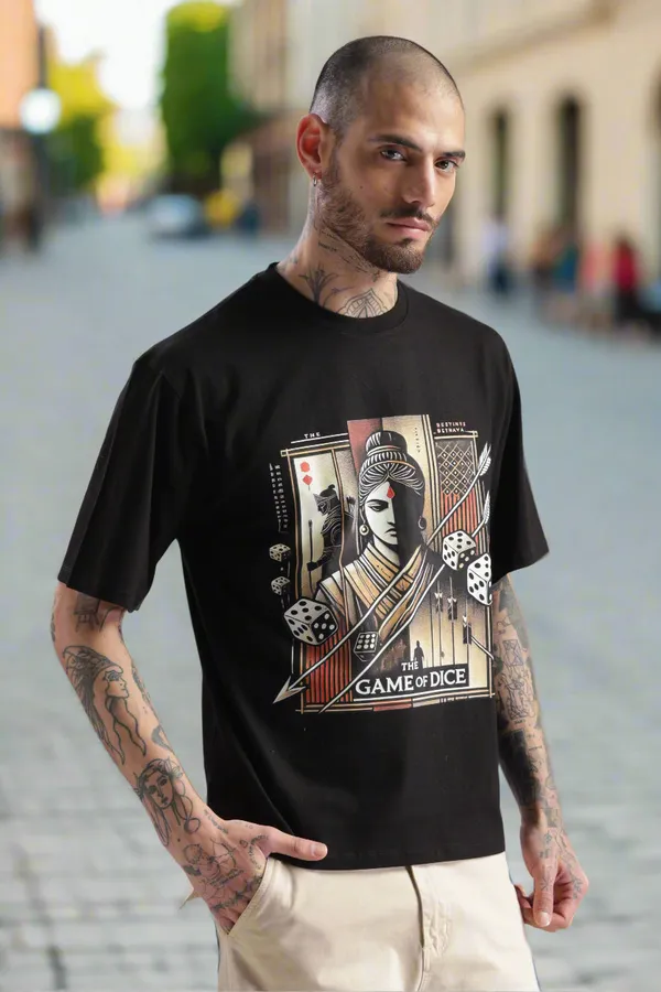 Black_Cotton_Oversized_Game_Of_Dice_Mahabharata_T-Shirt_For_Men