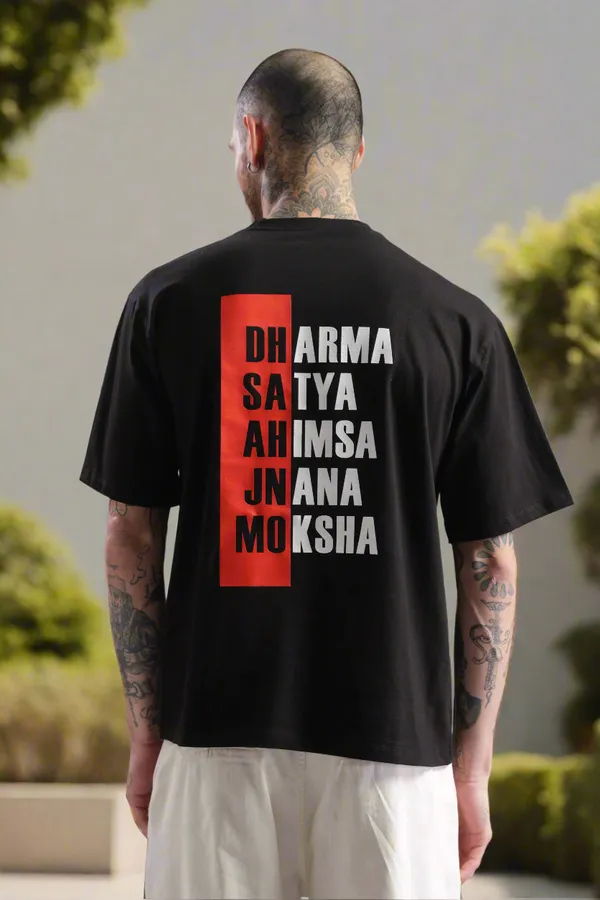 Black_Cotton_Oversized_Dharma_Satya_Ahimsa_Moksha_T-Shirt