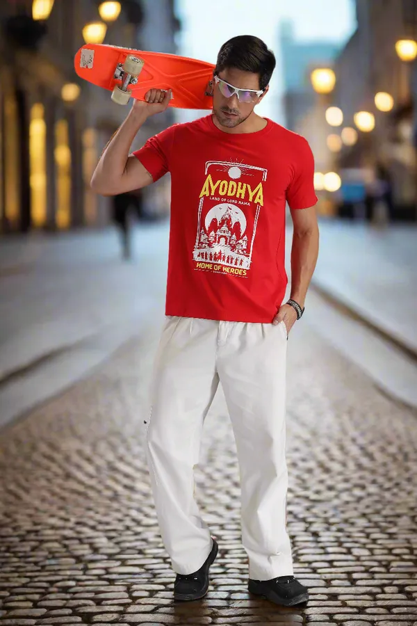 Red_Cotton_Regular_Fit_Ayodhya_Home_Of_Heroes_T-Shirt