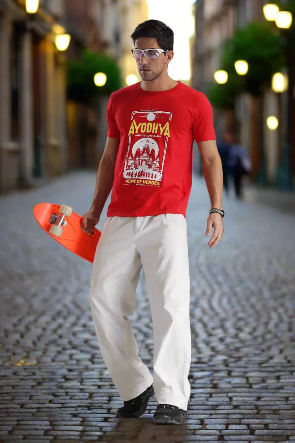 Red_Cotton_Regular_Fit_Ayodhya_Home_Of_Heroes_T-Shirt