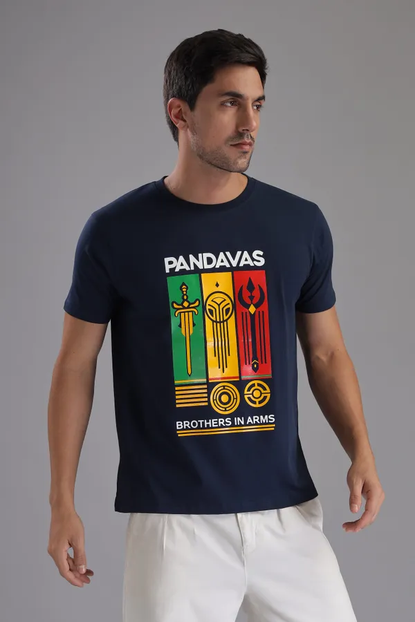 Navy_Blue_Cotton_Regular_Fit_Pandavas_Brothers_In_Arms_T-Shirt