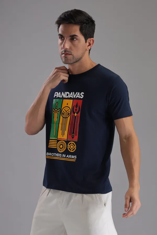 Navy_Blue_Cotton_Regular_Fit_Pandavas_Brothers_In_Arms_T-Shirt