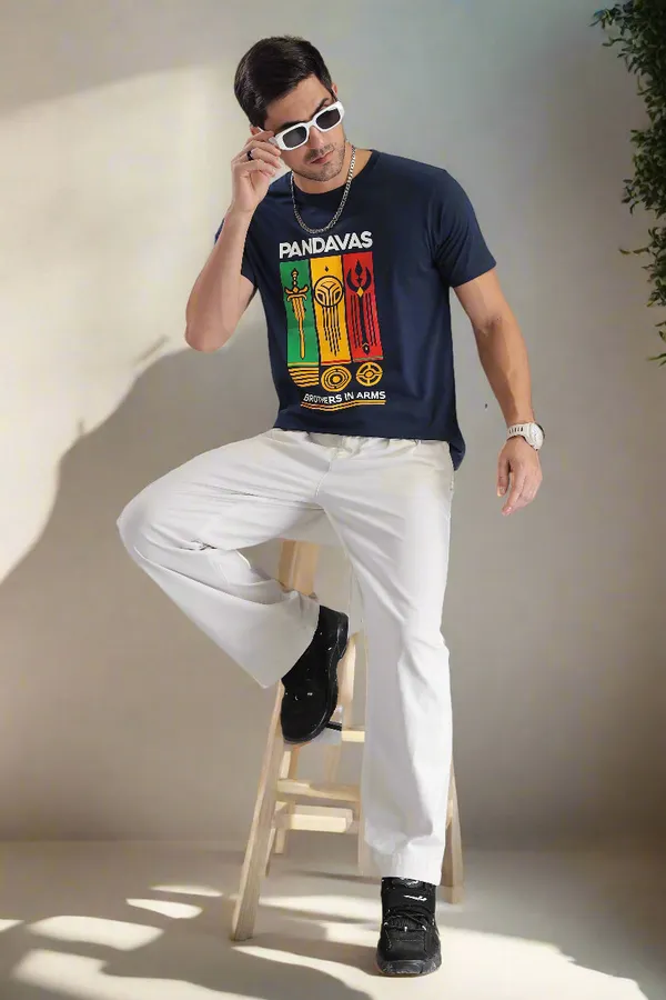 Navy_Blue_Cotton_Regular_Fit_Pandavas_Brothers_In_Arms_T-Shirt
