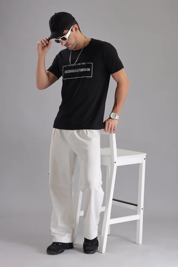 Black_Cotton_Regular_Fit_Vasudhaiva_Kutumbakam_T-Shirt