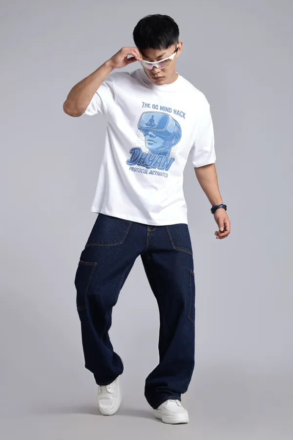 White_Cotton_Oversized_Dhyan_Protocol_Mind_Hack_T-Shirt