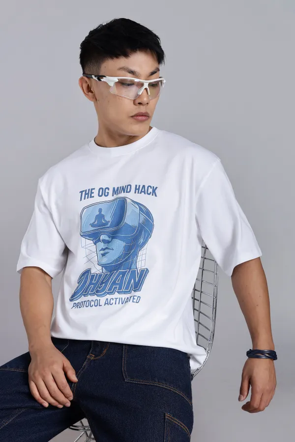 White_Cotton_Oversized_Dhyan_Protocol_Mind_Hack_T-Shirt
